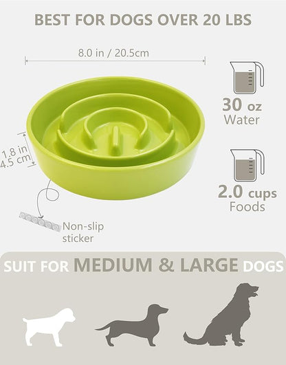 Ceramic Slow Feeder Dog Bowls, 2.0 Cups Slow Feeder for Medium Dogs, Puzzle Maze Bowl to Slow Down Eating, 30oz, 8in, Green