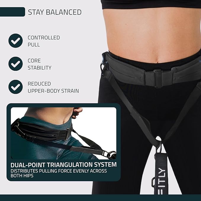 FITLY Dog Running Waist Belt - Dual-Point Force Distribution System - Hands-On-Hips Canicross Harness for Running, Walks, Hikes - Convertible Design with Storage Pouch & Bungee Damper - Nifty Black