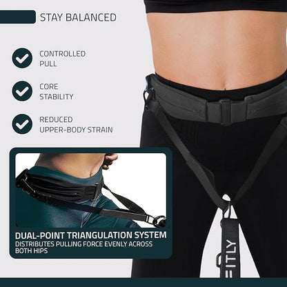 FITLY Dog Running Waist Belt - Dual-Point Force Distribution System - Hands-On-Hips Canicross Harness for Running, Walks, Hikes - Convertible Design with Storage Pouch & Bungee Damper - Nifty Black