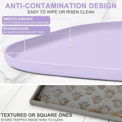 Silicone Pet Food Mat with Raised Edge for Food and Water Bowl, Dog Feeding Mats, Cat Food Trays for Floor Waterproof, Rubber Tray for Dogs and Cats, 24 x 16 x 0.8 Light Purple