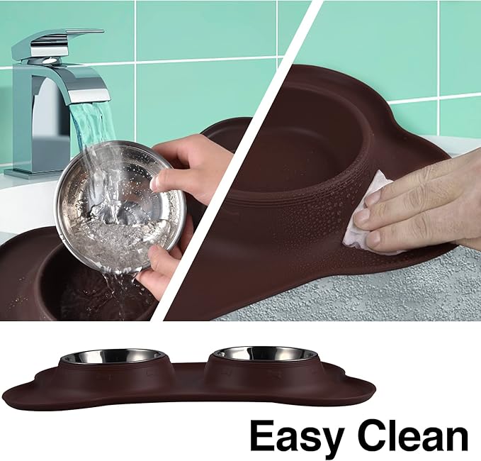 Dog Bowls 2 Stainless Steel Bowl for Pet Water and Food Feeder with Non Spill Skid Resistant Silicone Mat for Pets Puppy Small Medium Cats Dogs