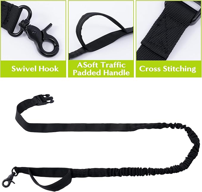 Hands Free Dog Leash - Waist Running Leashes with Zipper Pouch, Adjustable Reflective Waist Belt, Dualc Handle Retractable Bungee for Small Medium Large Dogs Walking Jogging (Black 4.1-7.2ft)