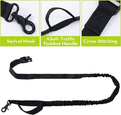 Hands Free Dog Leash - Waist Running Leashes with Zipper Pouch, Adjustable Reflective Waist Belt, Dualc Handle Retractable Bungee for Small Medium Large Dogs Walking Jogging (Black 4.1-7.2ft)