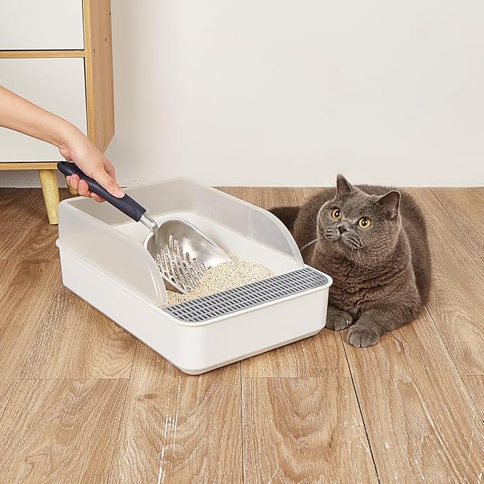 Navy Handle Giant Metal cat Litter Scoop Stainless Steel Oblique Hole Litter Box Scoop Size 13.58" Lx5.51 Wx1.97 H