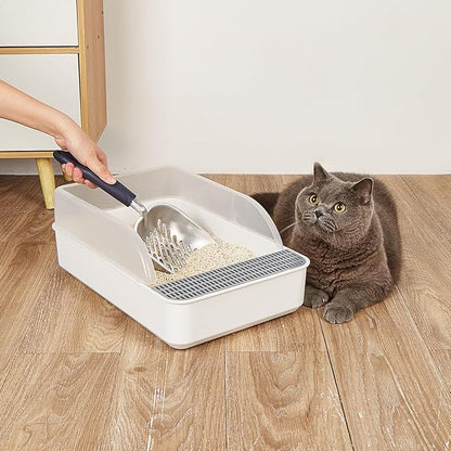 Navy Handle Giant Metal cat Litter Scoop Stainless Steel Oblique Hole Litter Box Scoop Size 13.58" Lx5.51 Wx1.97 H