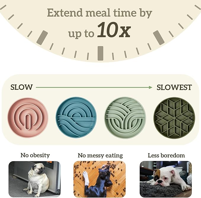 OHMO Slow Feeder Dog & Cat Bowl, Non-Slip with Suction Cup, Food-Grade Silicone, Anti-Choking & Anti-Bloat (Camo Green, M-Infinite, 7.3")