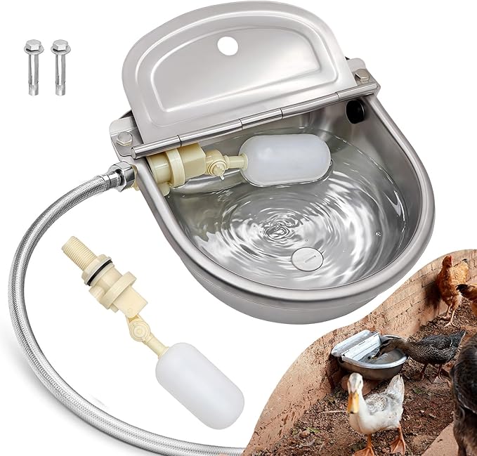 Automatic Water Dispenser for Dog Water Bowl Dispenser Large Size Stainless-Steel Waterer Feeder Self Filling Water Trough for Poultry and Livestock (Stainless Steel, Large)