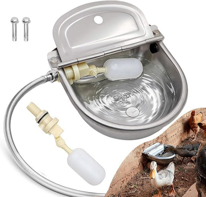 Automatic Water Dispenser for Dog Water Bowl Dispenser Large Size Stainless-Steel Waterer Feeder Self Filling Water Trough for Poultry and Livestock (Stainless Steel, Large)