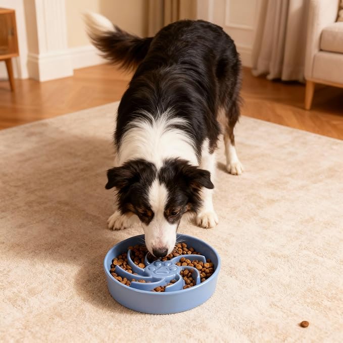 Ceramic Slow Feeder Dog Bowl, 1.5 Cup Dog Food or 20oz Water, Slow Eating Bowl for Small Breed, Maze Puzzle Feeder for Fast Eaters, Anti-Choking Stop Bloat, Non-Slip BPA Free (Blue)