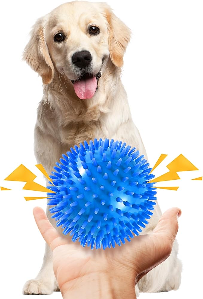 4 Pack 4.5” Squeaky Dog Balls for Large and Medium Dogs, Spiky Dog Toy Balls for Aggressive Chewers