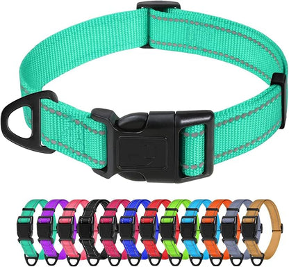 TagME Reflective Nylon Dog Collars, Adjustable Classic Pet Collar with Quick Release Buckle for Small Dogs, Turquoise, 5/8" Width
