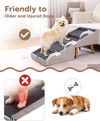 Dog Ramp for Couch and Bed,17.13" H Dog Stairs for Small Dogs and Cats, Foldable 2 in 1 Pet Steps for Medium Large Dogs and Puppy, Split Ottoman Design Pet Ramp（Apricot）