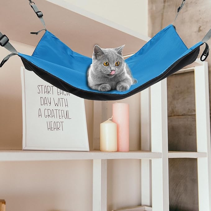 FAVOMOTO Waterproof Nylon Pet Hammock for Cats, Double-Sided Thickened Hanging Bed, Blue Reversible Cat Swing Nest for All-Season Indoor Use