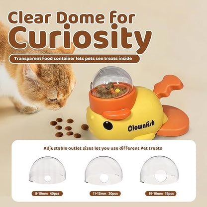 Interactive Clownfish Dog Treat Dispenser Toy with Spinning Tail, Puzzle Slow Feeder for Dogs & Cats, Treat Dispensing Food Puzzle Feeder, Includes Cleaning Cloth & Brush (White)