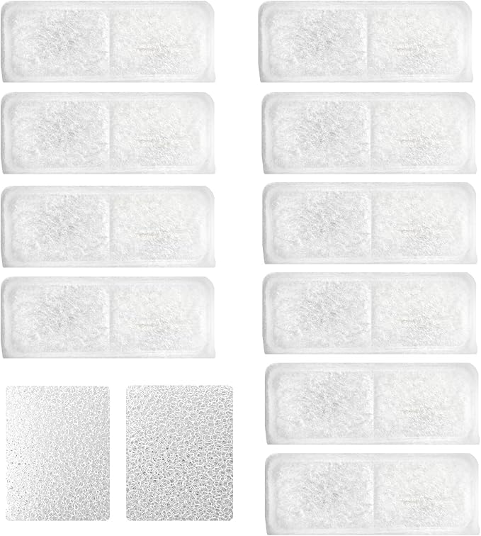 Cat Water Fountain Filters,Replacement Filter for 108oz/3.2L Cat Fountain,10 Packs Filters & 2 Sponges Set for Stainless Steel Pet Water Fountain (Model:PET-HS001-US)