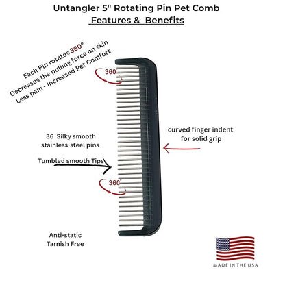 Pet Comb for easy mat removal (5", Smokey Black)