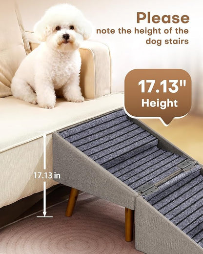 Dog Ramp for Couch and Bed,17.13" H Dog Stairs for Small Dogs and Cats, Foldable 2 in 1 Pet Steps for Medium Large Dogs and Puppy, Split Ottoman Design Pet Ramp