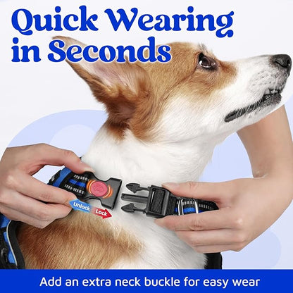 rabbitgoo Dog Harness for Large Dogs, No Pull Pet Vest with 3 Buckles, Adjustable Soft Padded Pet Harness with Easy Control Handle and Reflective Strips, Royal Blue, L