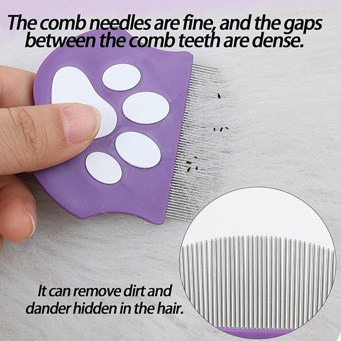 Pet Detangling Flea Comb, Dog Facial Eye Comb, Stainless Steel Tear Stain Remover, Round-Head Grooming Comb for Dog Cat (Green)