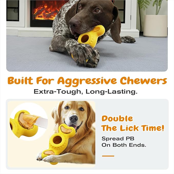 KADTC Large-Size 3 in 1 Durable Dog Enrichment Toy - Fillable & Frozen Bone Lick Toy - No-Transfer Freeze & Play Mess-Free - Ultimate Boredom Buster & Tough Chew Toys for Large Dogs - BPA-Free, Safe