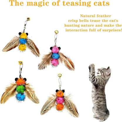 LWINGFLYER 4 PCS Cat Feather Toys Refill Insect Bee,Feather Cat Toys, Kitty Wand Toy Refill,Cat Toy Wand Replacement Attachments,Interactive Cat Toys for Indoor Cats