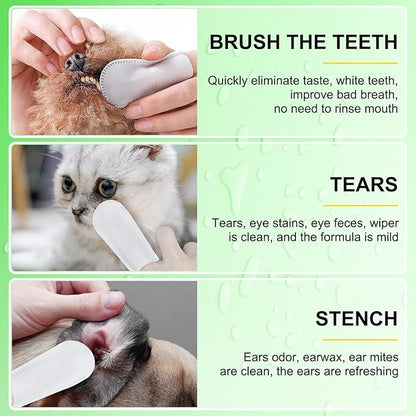 Teeth Cleaning Wipes for Dogs & Cats, Reduces Plaque & Freshens Breath Finger Wipes, Disposable Gentle Cleaning & Gum Care Pet Wipes (50PCS-Finger Cots)