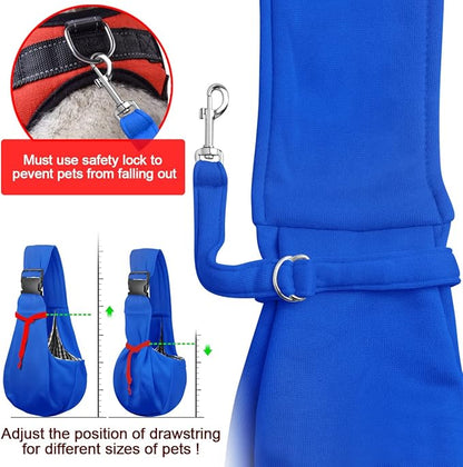 Tomkas Small Dog Cat Sling Carrier Puppy Purse Travel Wrap Soft Crossbody Pet Bag (Royal Blue, M - Zip Pocket & Adjust Strap)