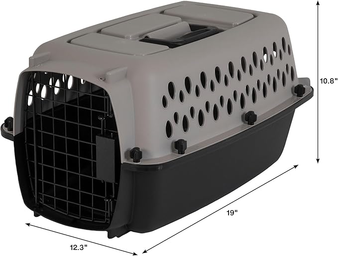 Portable Hard-Sided Dog Kennel, Travel Carrier with Metal Door, Durable Small Pet Crate, Black & Grey, for Dogs Up to 10 lbs, 19" L x 12.3" W x 10.8" H