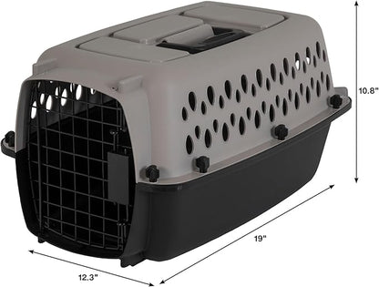 Portable Hard-Sided Dog Kennel, Travel Carrier with Metal Door, Durable Small Pet Crate, Black & Grey, for Dogs Up to 10 lbs, 19" L x 12.3" W x 10.8" H