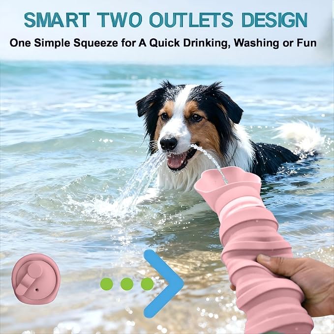 Portable Dog Water Bottle, Collapsible Silicone Dog Water Bottle with Bowl, Squeeze Leak-Proof Travel Water Dispenser for Walking, Hiking & Camping, 225–550ml (Pink)
