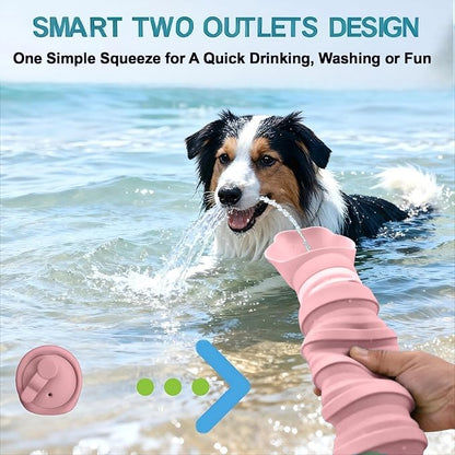 Portable Dog Water Bottle, Collapsible Silicone Dog Water Bottle with Bowl, Squeeze Leak-Proof Travel Water Dispenser for Walking, Hiking & Camping, 225–550ml (Pink)