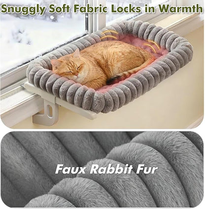 Cloud-Cuddle Cat Window Perch with 4-Sided Bolster, Zipper Design Cushion Window Seat for Window Sill, Sturdy Metal Frame & Easy Assembly Pet Hammock Bed for Indoor Cats (Gray, Large)