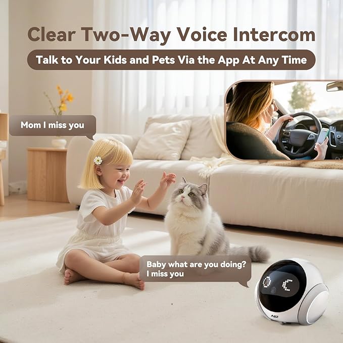 AEZ Pet Camera 1080P HD Lens Cat/Dog Camera Robot,Indoor Movable with Auto-Recharge, 2-Way Audio,Blinky Bot with Night Vision,Smart App Control for Cats/Dogs/Baby/Elderly (SD/Cloud Storage)