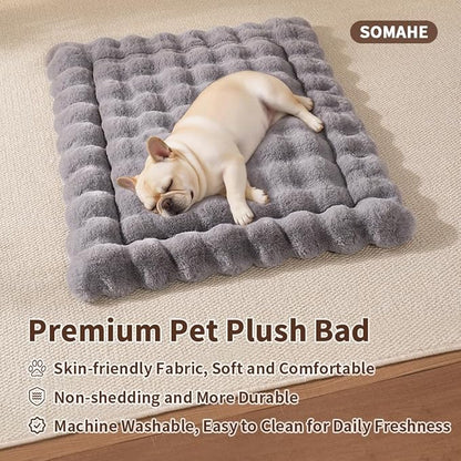 Cat & Dog Bed Mat, Soft Plush Faux Fur Kneading Pet Bed for 2 Cats or Small Dogs, Machine Washable Cat Sleeping Pad, Non-Slip Fluffy Pet Rug for Indoor Cats Kittens & Small Dogs, 27x20 in Grey