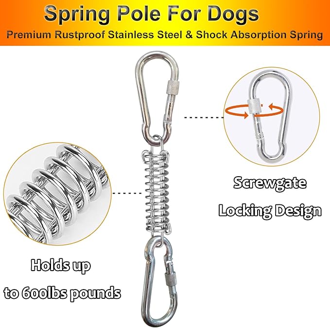 Dog Bungee Hanging Toy, Spring Pole Rope Pull & Tug of War Toy for Aggressive Chewers Middle Large Dogs to Exercise Solo Play, Interactive Tether Tug Outdoor Dog Toy with 2 Chew Ropes