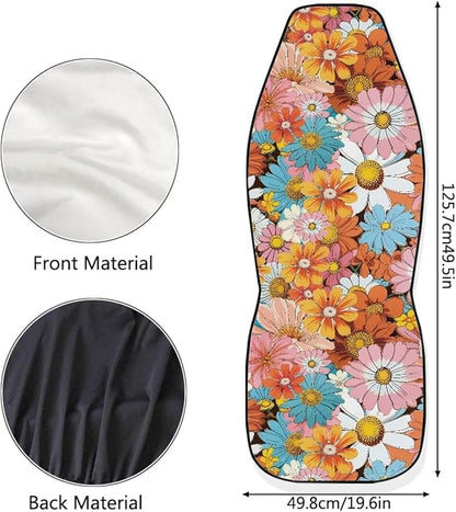 Groovy Hippie Flower Daisy Car Seat Covers Full Set of 2, Cloth Seat for Auto Front Seats, Black Seat Covers Cars Washable Breathable Car Accessories for Sedan Truck SUV