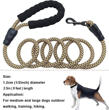 MayPaw Heavy Duty Rope Dog Leash, 3/4/5/6/7/8/10/12/15/20 FT Nylon Pet Leash, Soft Padded Handle Thick Lead Leashes for Large Medium Dogs (Brown, 1/2" * 8')