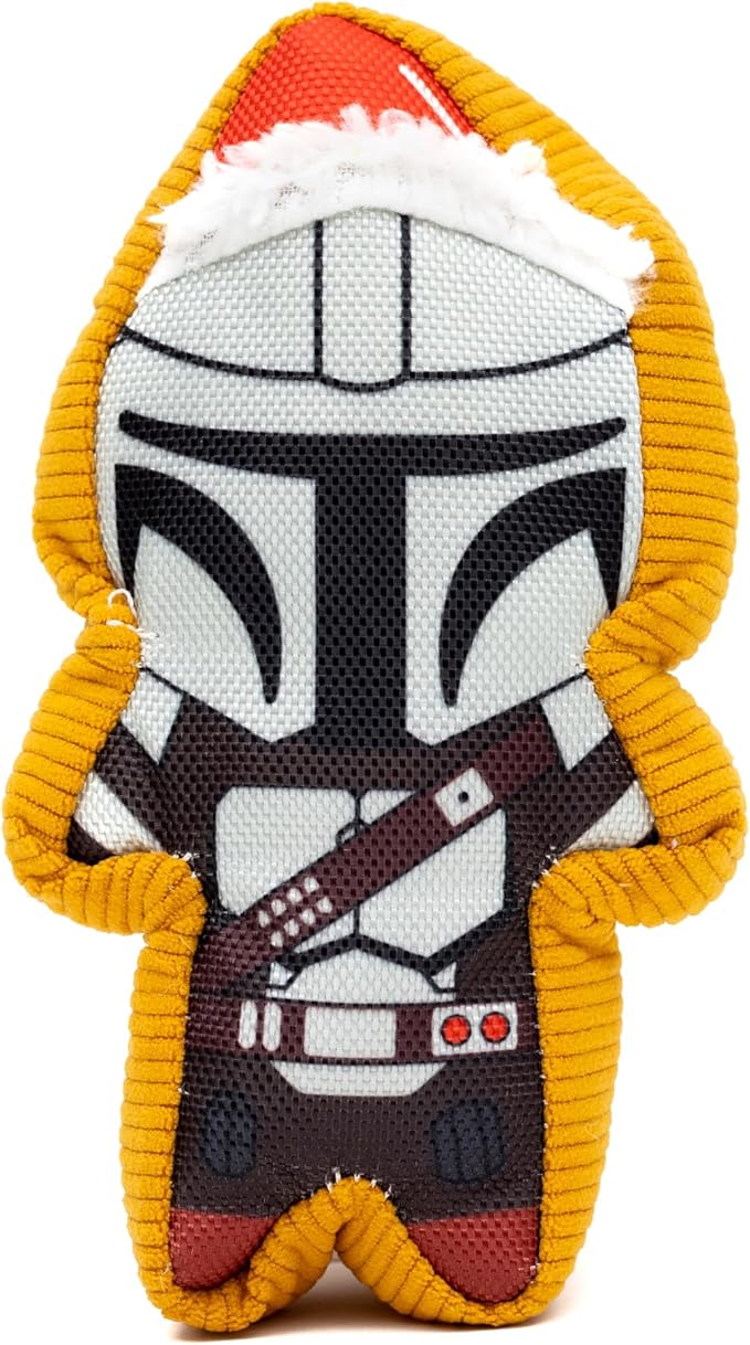 Star Wars Squeaky Plush Dog Toy for Large, Medium & Small Dogs, Holiday Mandalorian Santa Cookie Replica