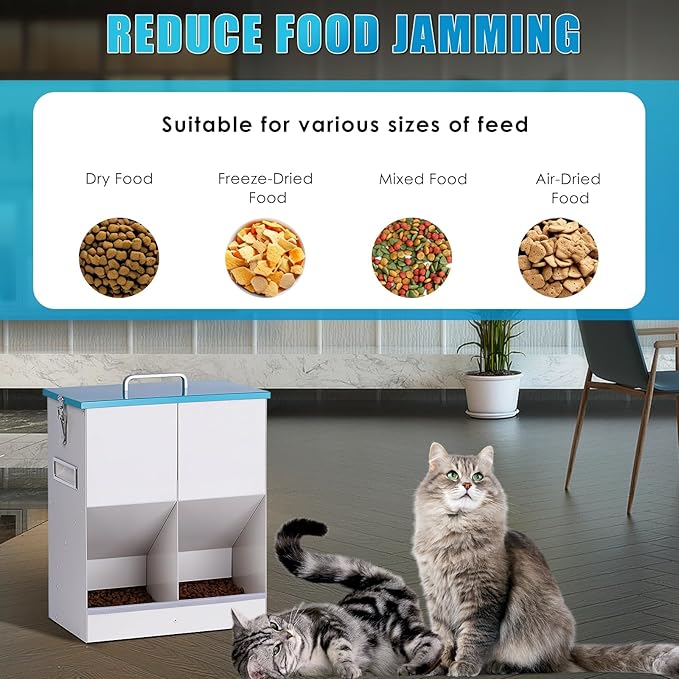 Automatic Cat Feeder Outdoor Dog Dry Food Dispenser Gravity Cat Feeder Pet Feeder for 2 Cats, 42cups/10L Dual (10L)