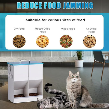 Automatic Cat Feeder Outdoor Dog Dry Food Dispenser Gravity Cat Feeder Pet Feeder for 2 Cats, 42cups/10L Dual (10L)