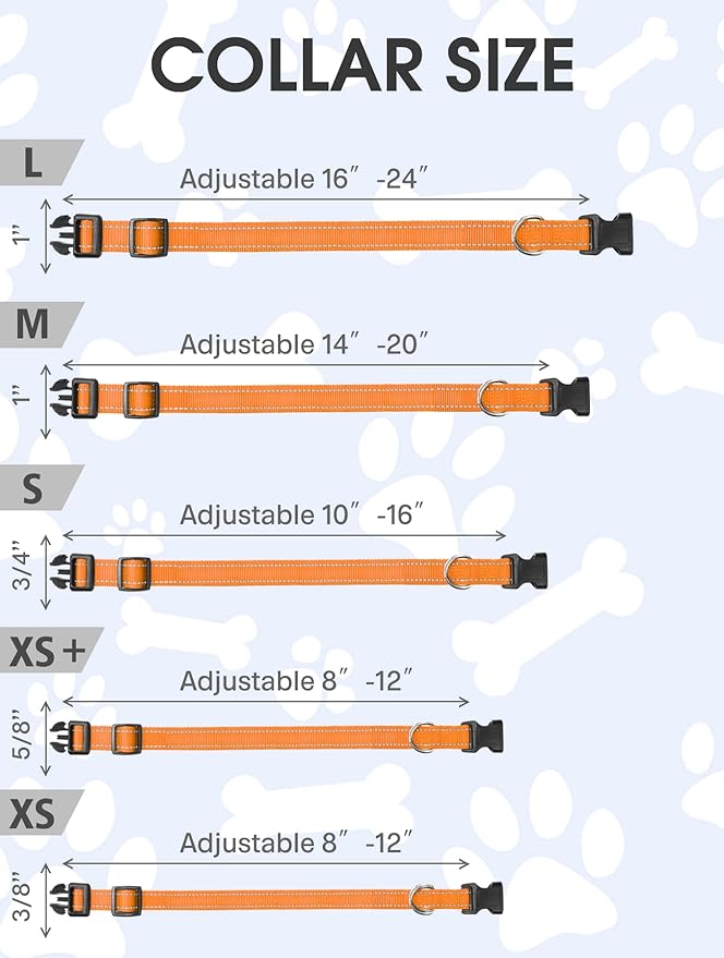 FunTags Reflective Dog Collar, Sturdy Nylon Collars for Medium Girl and Boy Dogs, Adjustable Dog Collar with Quick Release Buckle, Orange