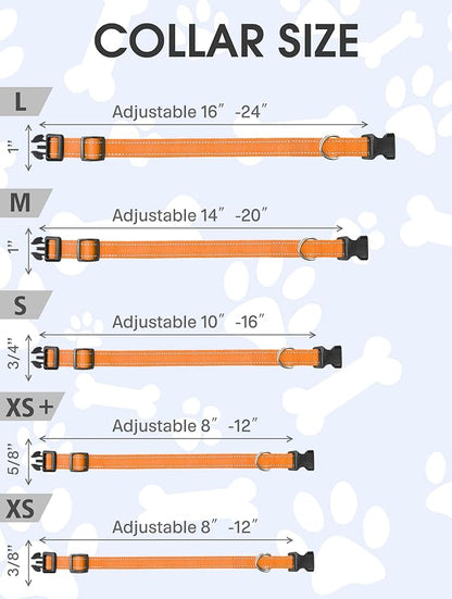FunTags Reflective Dog Collar, Sturdy Nylon Collars for Medium Girl and Boy Dogs, Adjustable Dog Collar with Quick Release Buckle, Orange