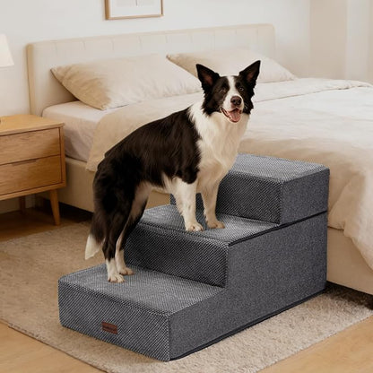 Dog Stairs for Large Dogs 18" H, Extra Wide Dog Steps for High Beds & Couches, 20" Wide Deep Steps, Non-Slip Dogs Ramp, 3-Step Pet Stairs, Grey