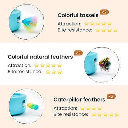 Potaroma Cat Toys 3in1 Automatic Interactive Kitten Toy, Fluttering Butterfly, Moving Feather, Track Balls, 6 Feather Replacements