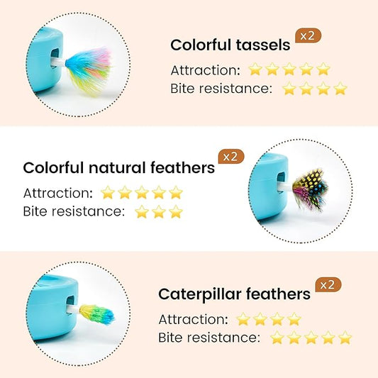 Potaroma Cat Toys 3in1 Automatic Interactive Kitten Toy, Fluttering Butterfly, Moving Feather, Track Balls, 6 Feather Replacements