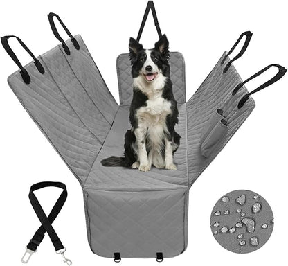 PureFit Dog Car Seat Cover for Back Seat, 100% Waterproof Dog Car Hammock with Storage Pocket, Pet Back Seat Covers Scratch Proof Nonslip Seat Protector for Cars Trucks and SUVs - Grey, Large