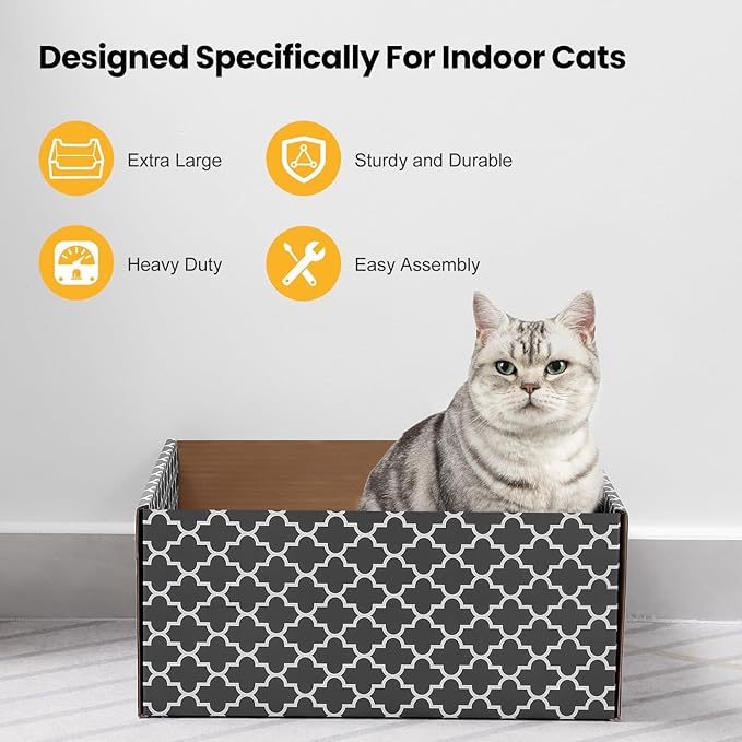 Cardboard Cat Scratcher Box with 3PCS Extra-Large Double-Sided Scratching Board, Heavy Duty Cat Scratcher Bed, Sturdy and Refillable, Ideal for Scratching and Sleeping, Premium House for Indoor Cats