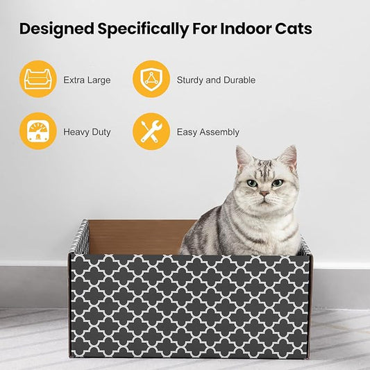 Cardboard Cat Scratcher Box with 3PCS Extra-Large Double-Sided Scratching Board, Heavy Duty Cat Scratcher Bed, Sturdy and Refillable, Ideal for Scratching and Sleeping, Premium House for Indoor Cats