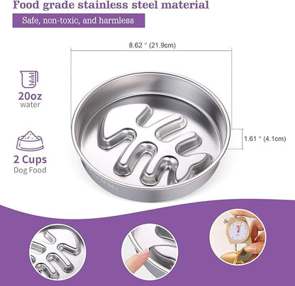 Stainless Steel Slow Feeder Dog Bowls – Non-Slip Metal Dog Bowl for Large & Medium Breeds, Puppy Puzzle Feeder – 2 Cup Capacity for Small to Big Pets – Durable Slow Feed (Fishbone)