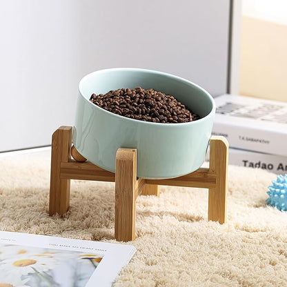 Petygooing Elevated/Raised 15°Slanted Ceramic Dog Bowl for Small and Medium Breeds, Tilted Anti Slip Pet Bowl,Food Water Dish with Stand for Cats and Dogs (28 OZ/3.6 Cups) Blue Sky